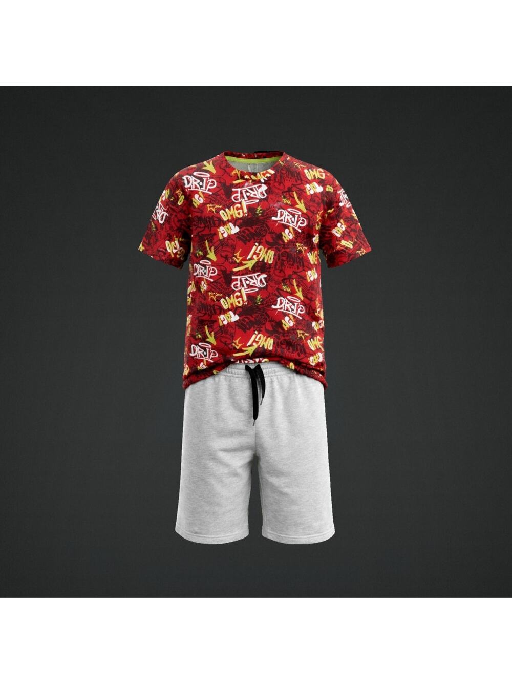 New 14/16 Boys 2-Piece Outfit Graffiti DRIP T-Shirt with Soft Drawstring Shorts